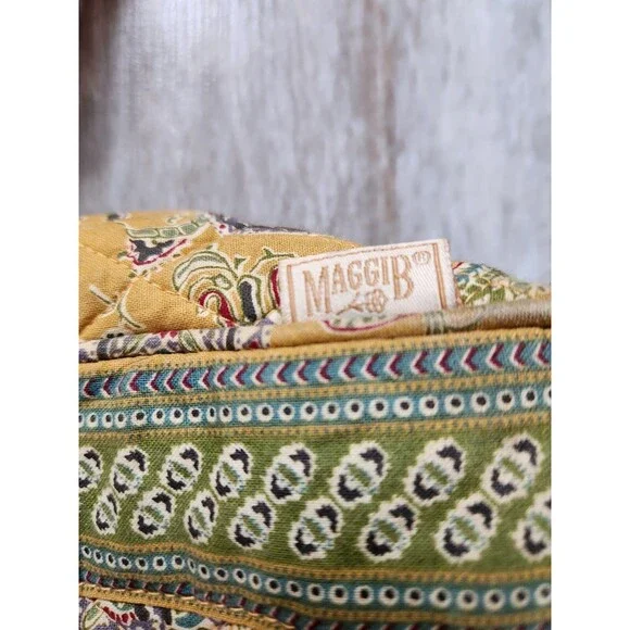 MaggiB Yellow Green Paisley Quilted Small Shoulder Crossbody Bag Zip Closure - Picture 3 of 13